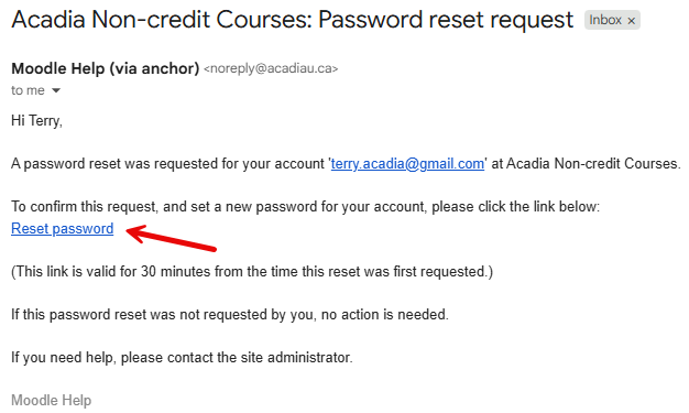 reset password email