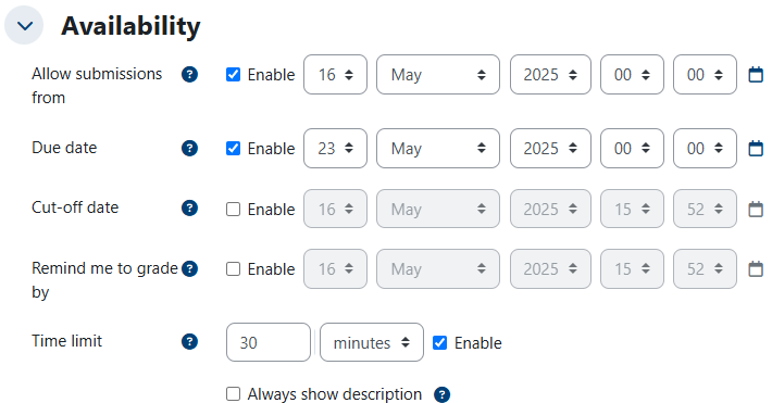 assignment availability settings