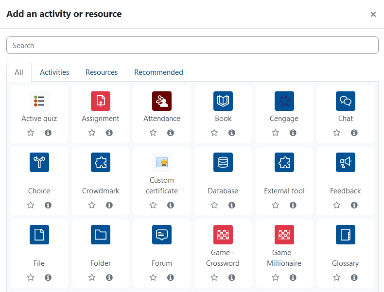 add an activity or resource