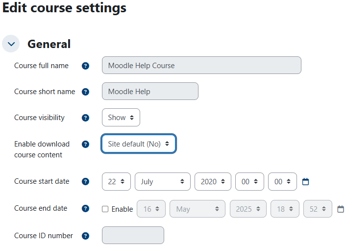 edit course settings