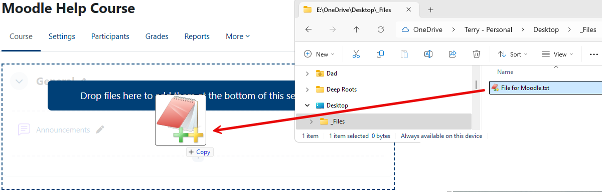 drag and drop a file to course