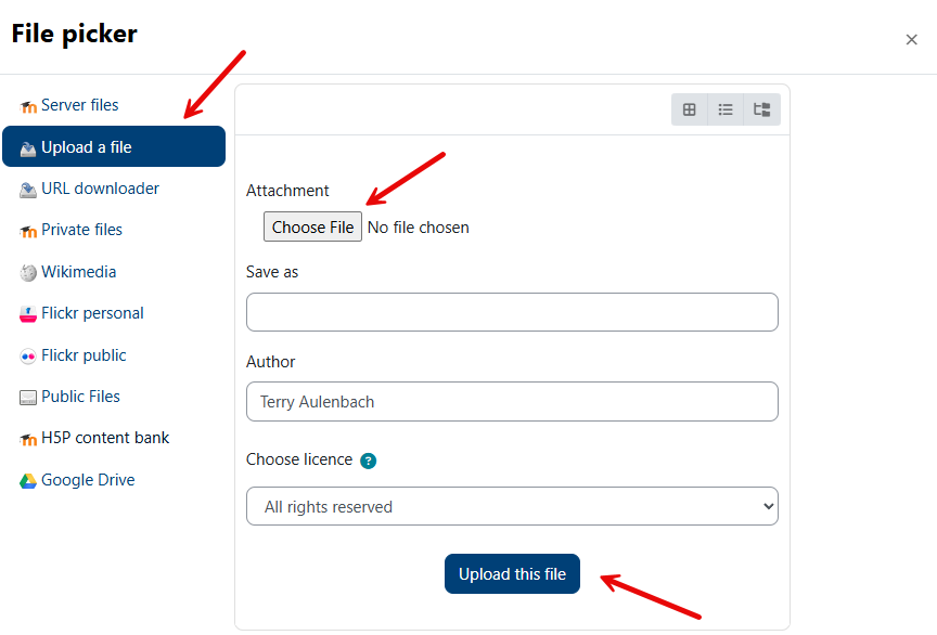 browse and select file to upload