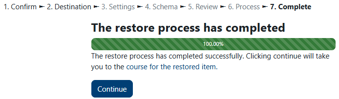 course restore complete