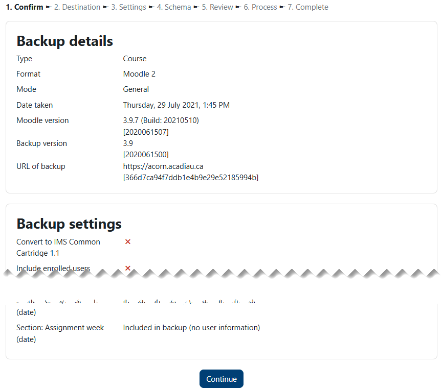 confirm course restore options