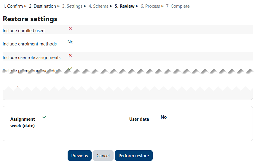 restore course restore settings