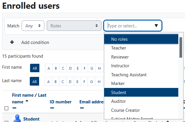 select student from type or select dropdown list