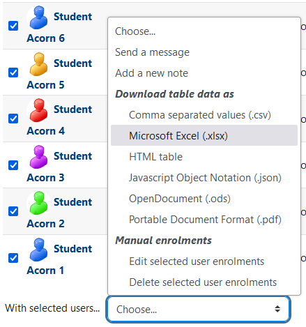 download selected users to Excel