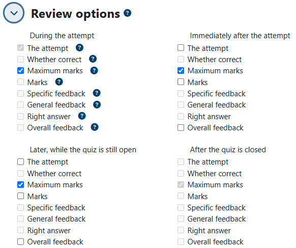 quiz review options
