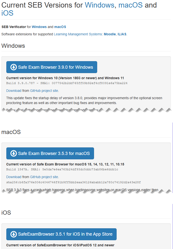 Safe Exam Browser download page