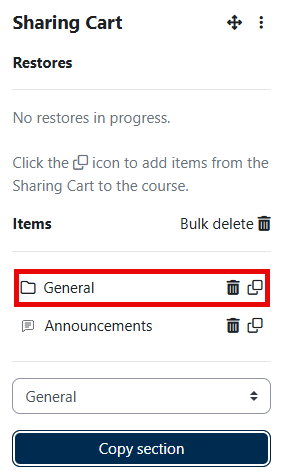 Section added to Sharing Cart